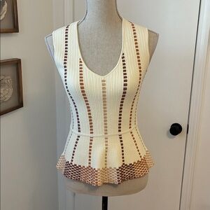 BCBG Laure Dotted Knit Jacquard Peplum Top